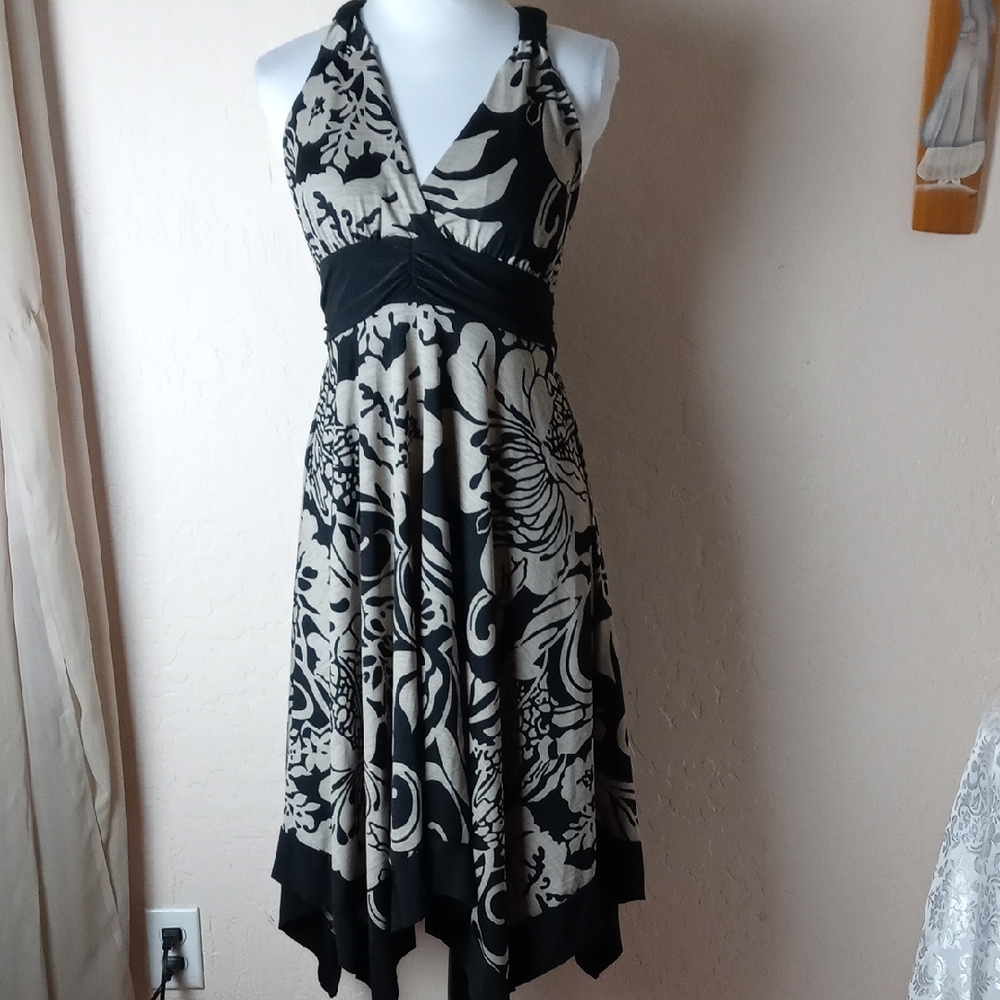 Kisses & Hugs Black and Cream Racer Back Floral Midi Dress